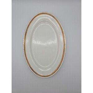 Rorstrand Sweden Oval Porcelain Platter #523 Gold Ribbon Pattern 13.25" x 8.5"